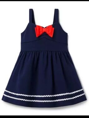 Janie and Jack Navy Sleeveless Dress with Red Neck Bow Toddler size 4
